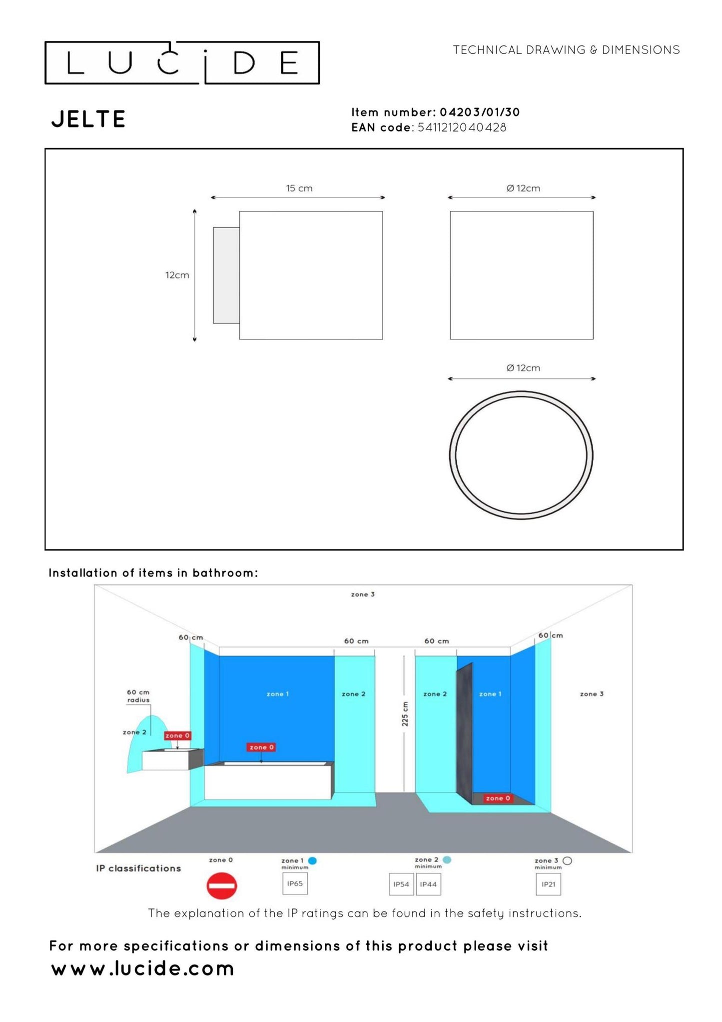 Wandlamp Jelte badkamer zwart G9