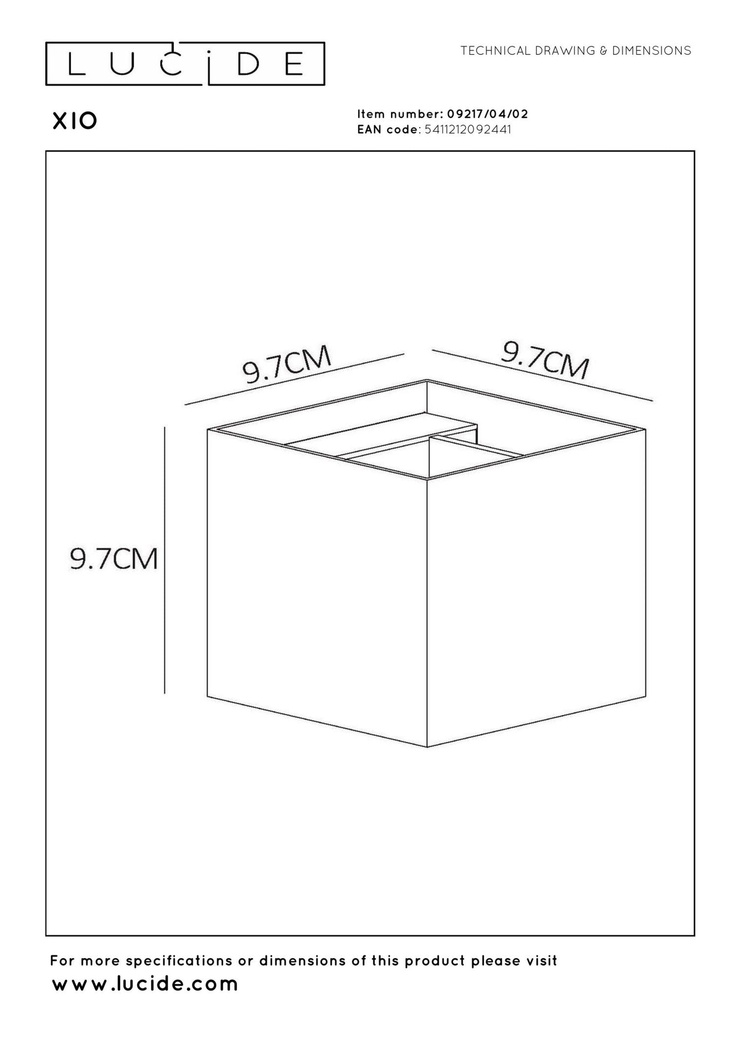 Wandlamp XIO messing vierkant incl. Led