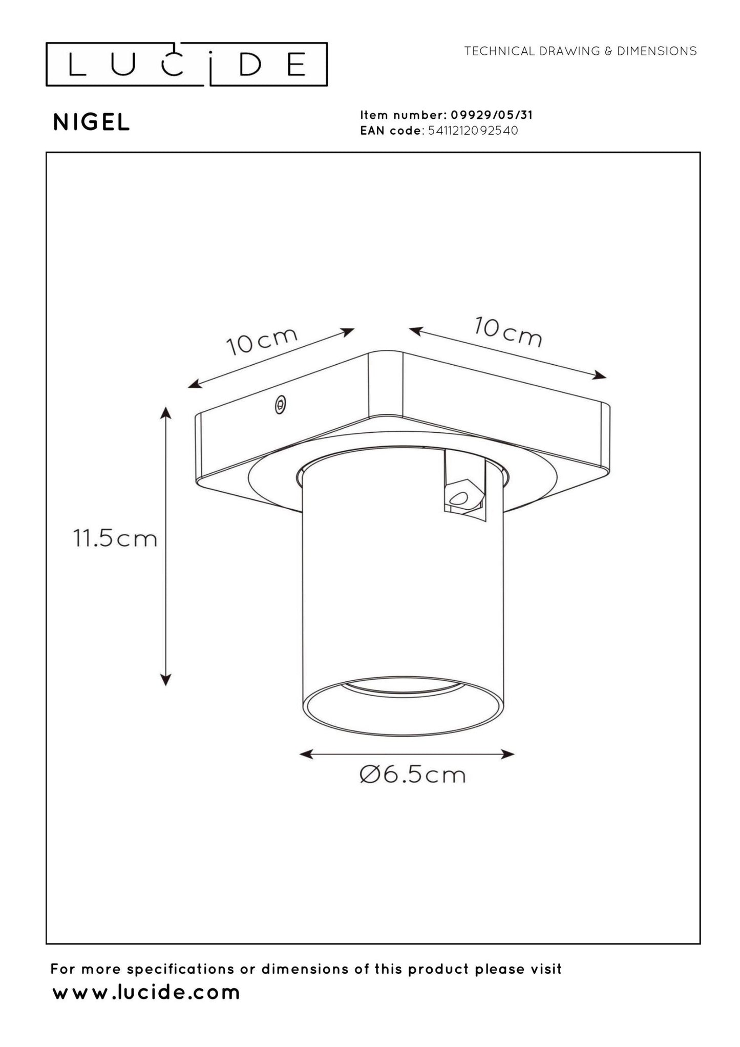 Plafondspot Nigel wit incl. Led