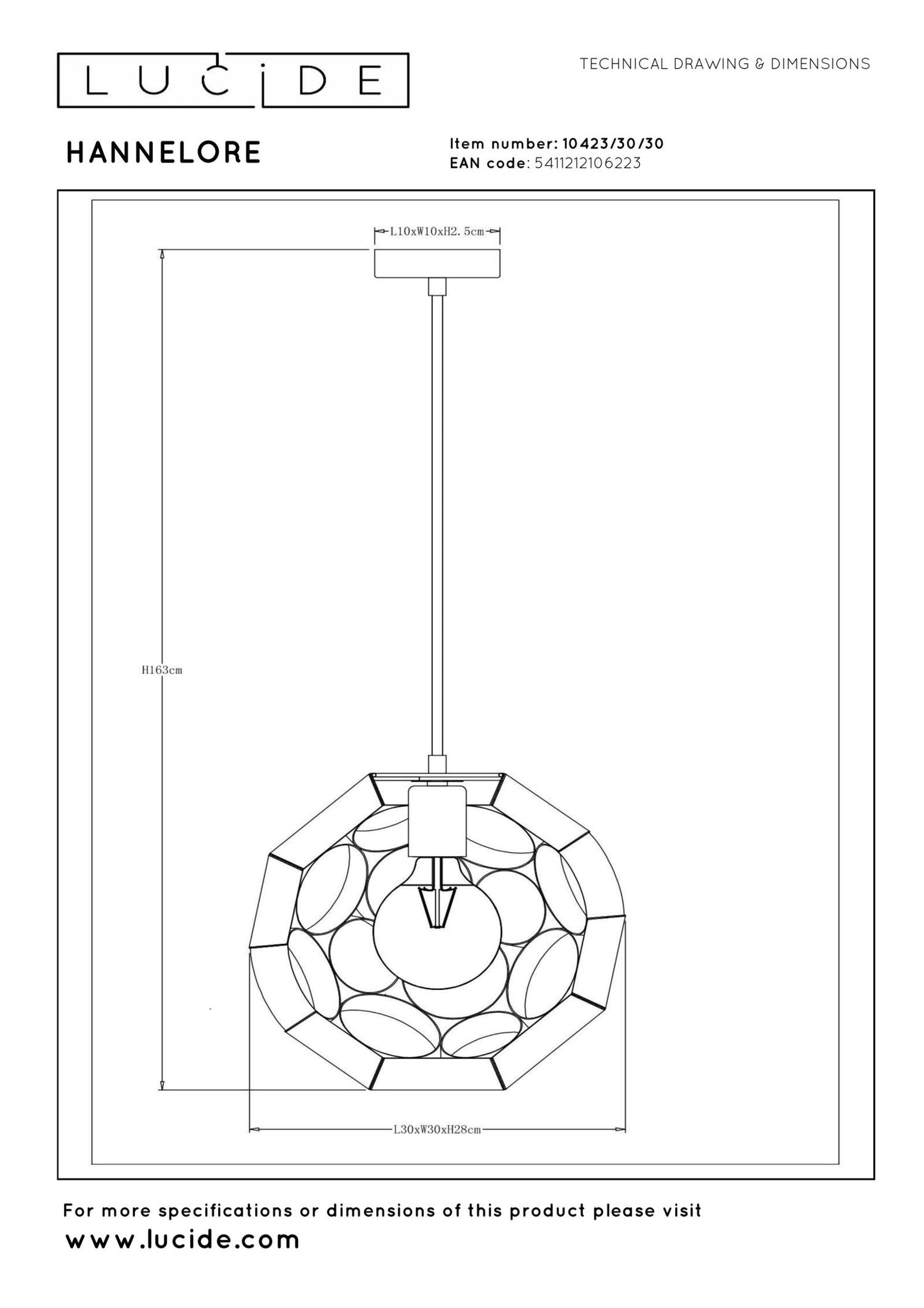 Hanglamp HANNELORE 30cm zwart E27