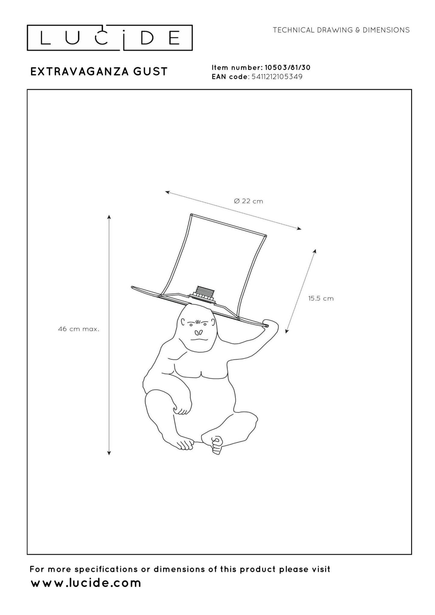 Tafellamp aap met hoed