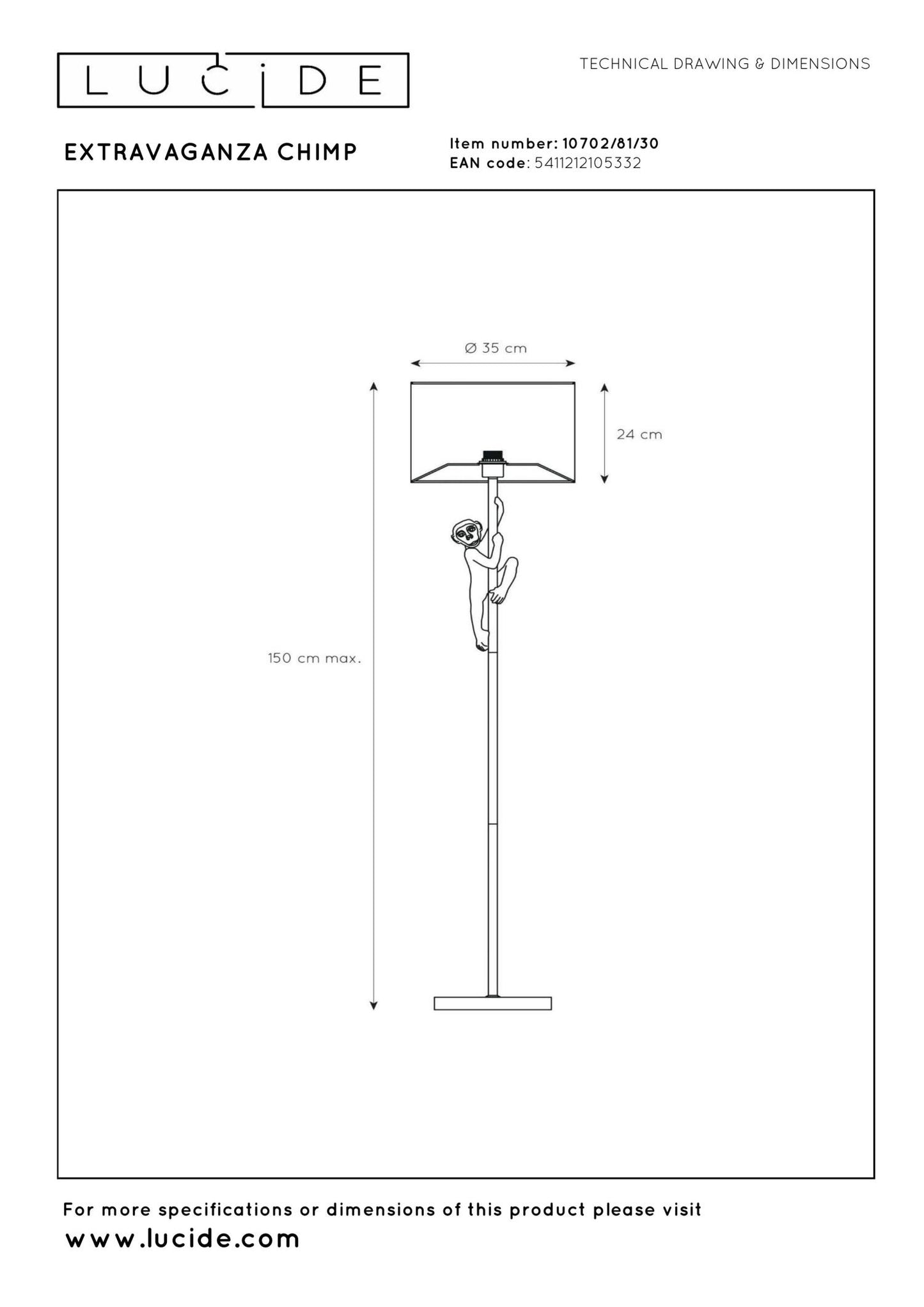 Vloerlamp Extravaganza chimp zwart-goud E27