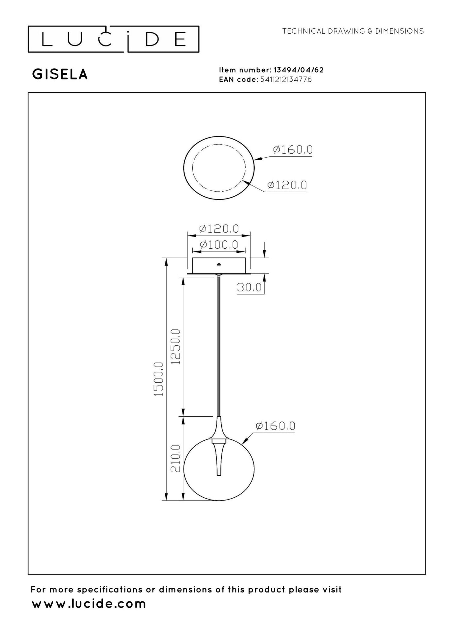 Hanglamp Gisela amber 1-lichts incl. LED