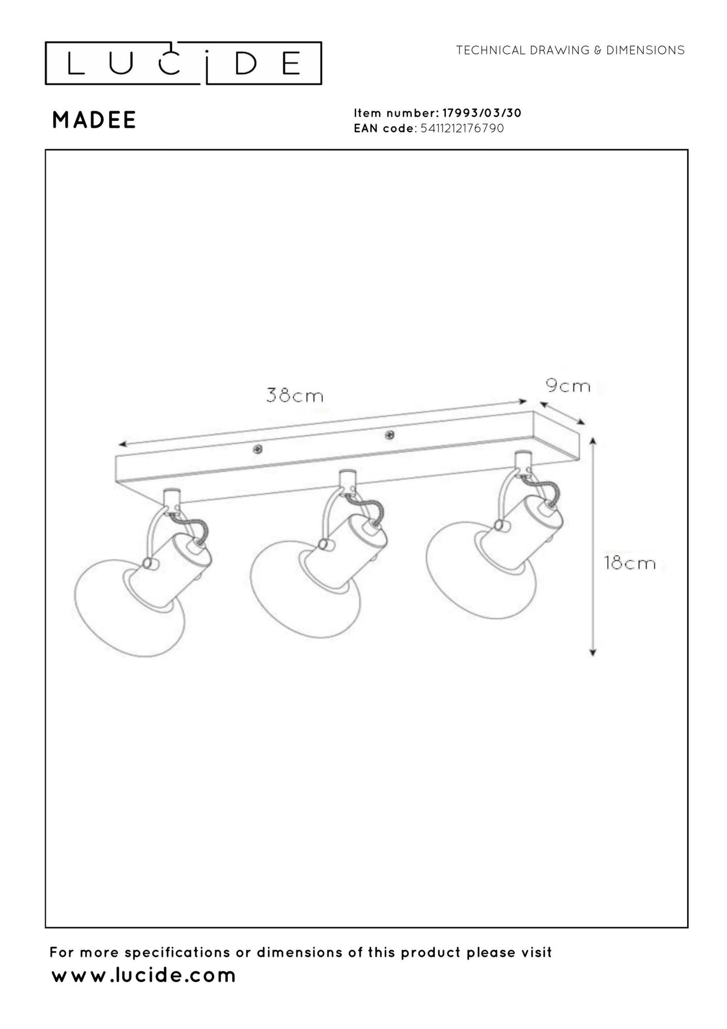 Plafondspot Madee smoke 3-lichts E14