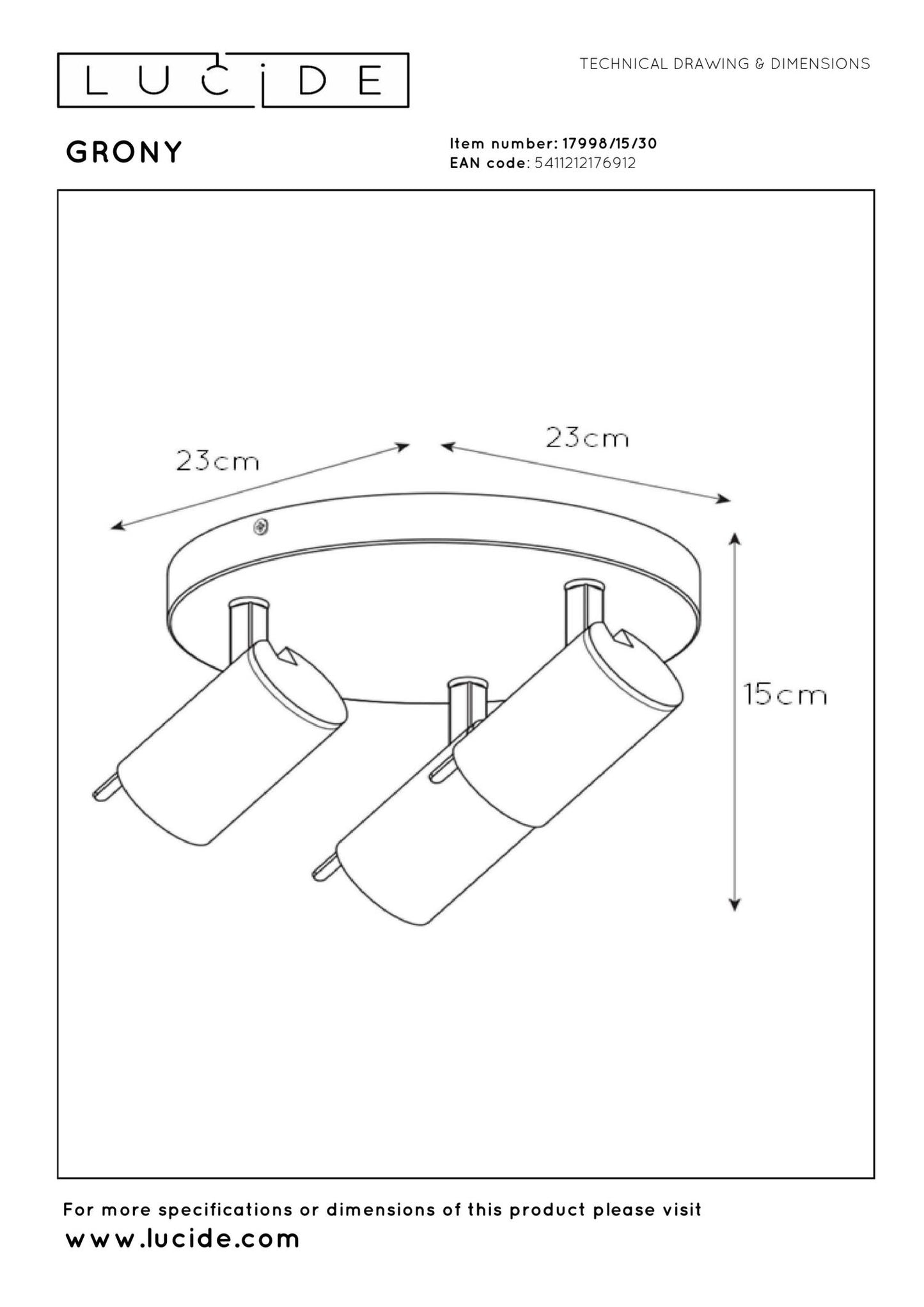 Plafondspot Grony 3-lichts zwart-goud incl. LED