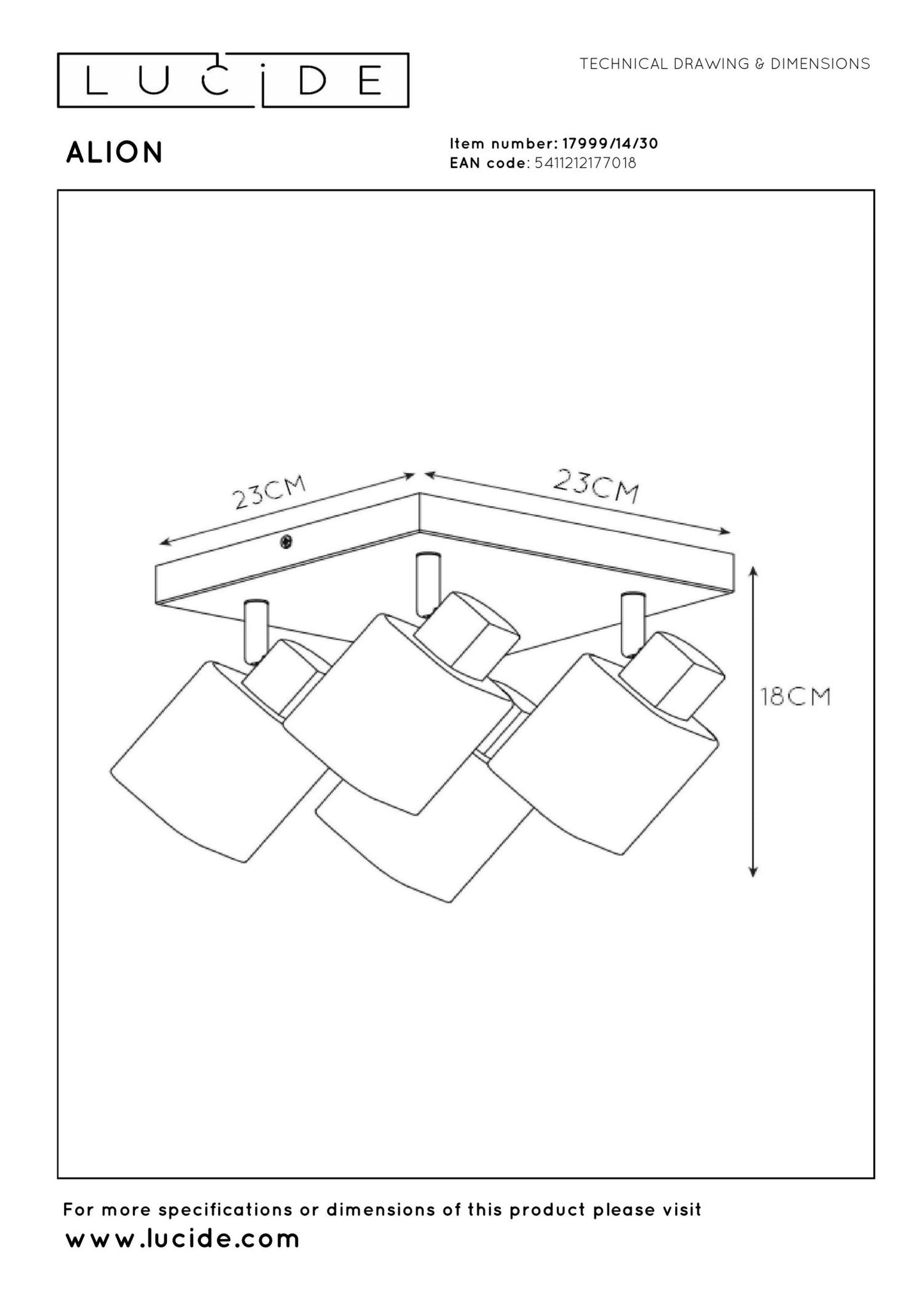 Plafondspot Alion smoke 4-lichts E14