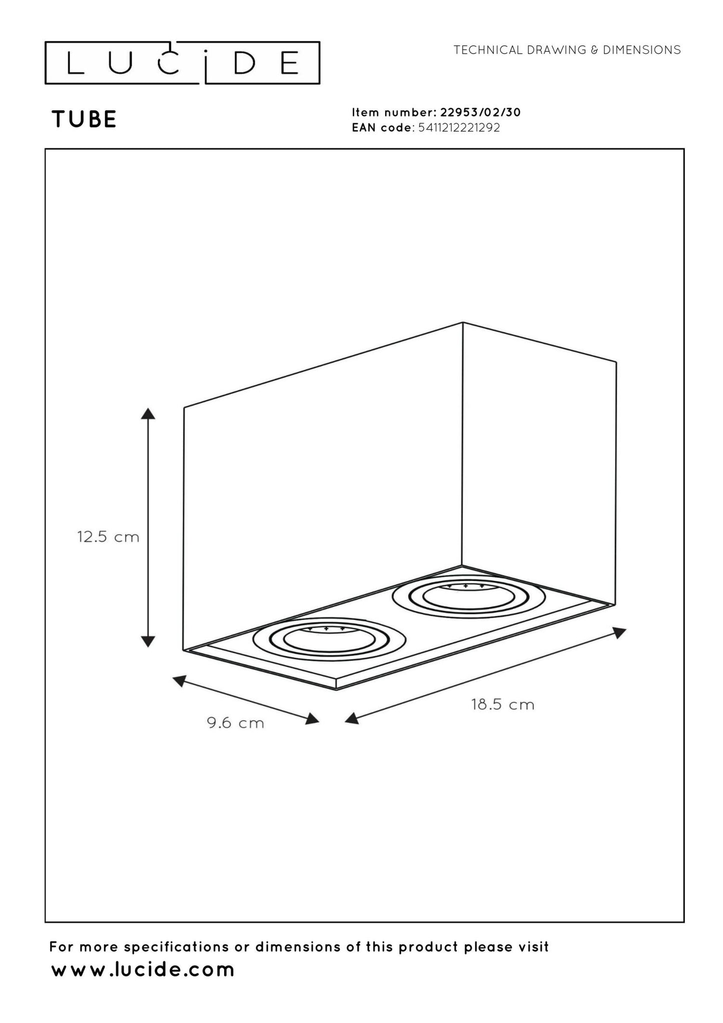 Plafondspot Tube zwart 2x GU10