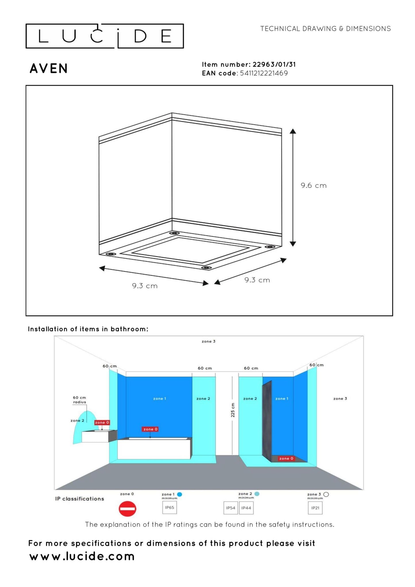 Plafondspot Badkamer/buiten vierkant wit