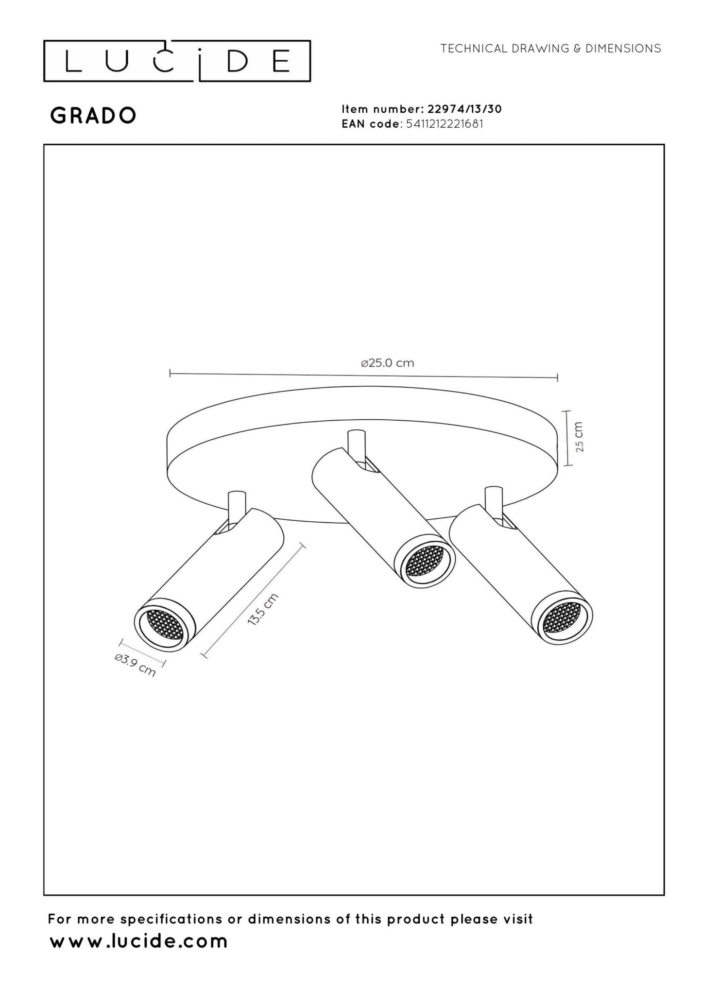 Plafondspot 3xGU10 Zwart