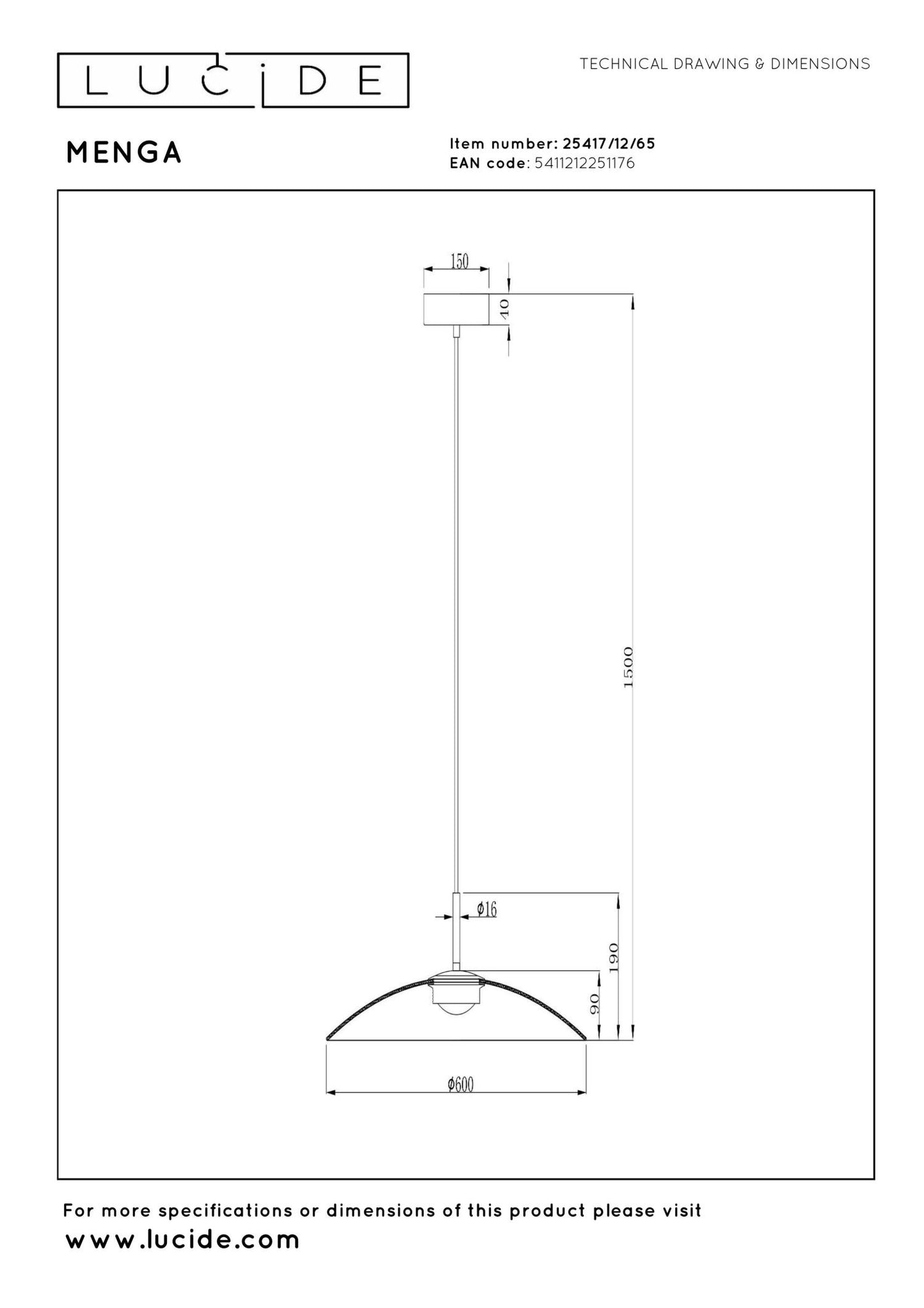 Hanglamp Menga 60cm grijs incl. LED