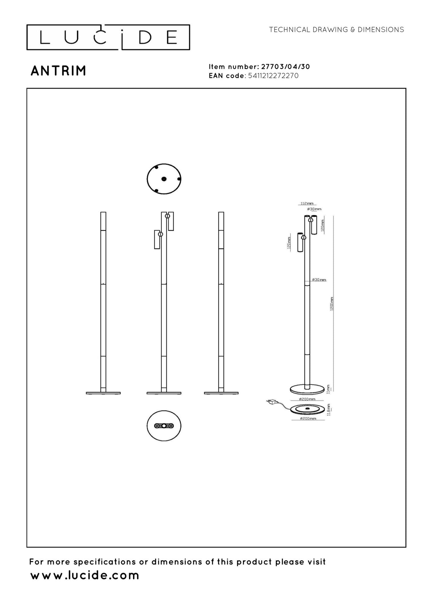 Oplaadbare vloerlamp Antrim 2-lichts incl. LED