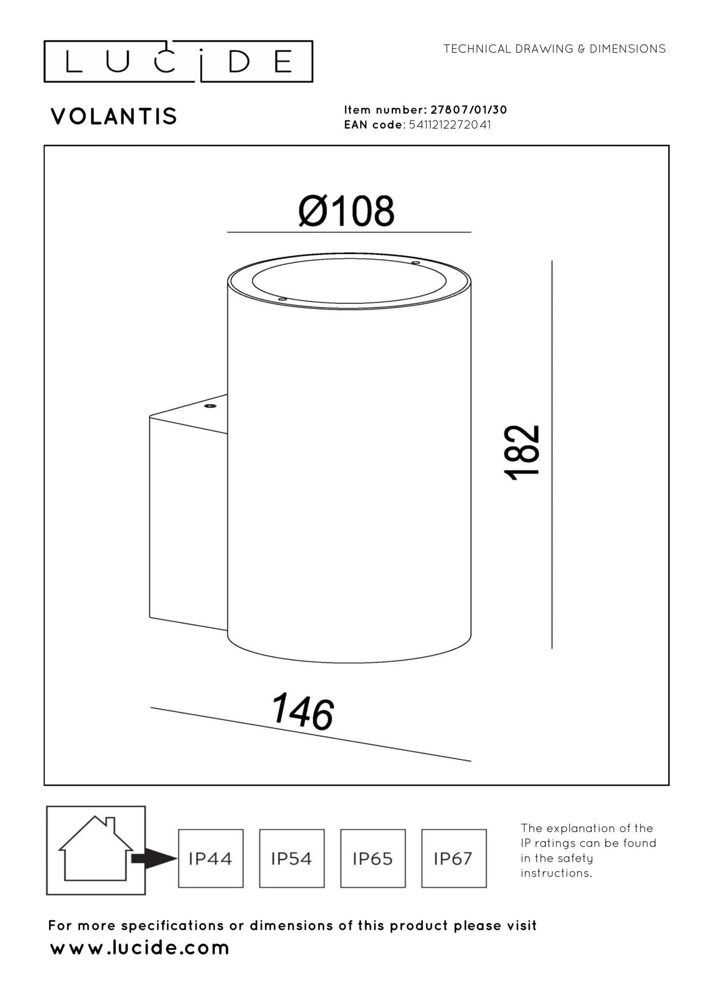 Wandlamp buiten Volantis 1xE27