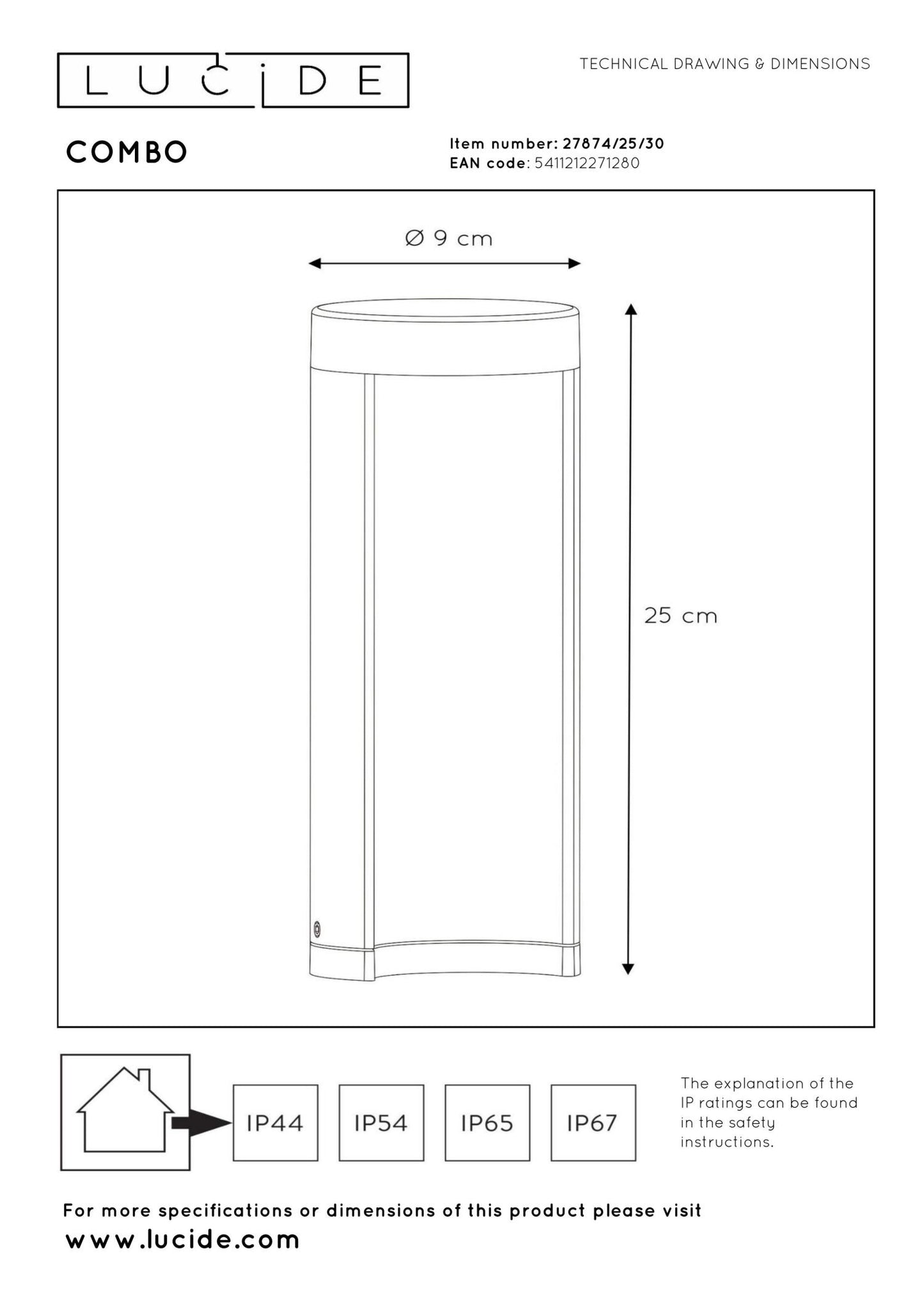 Sokkellamp buiten Combo 25cm incl. LED