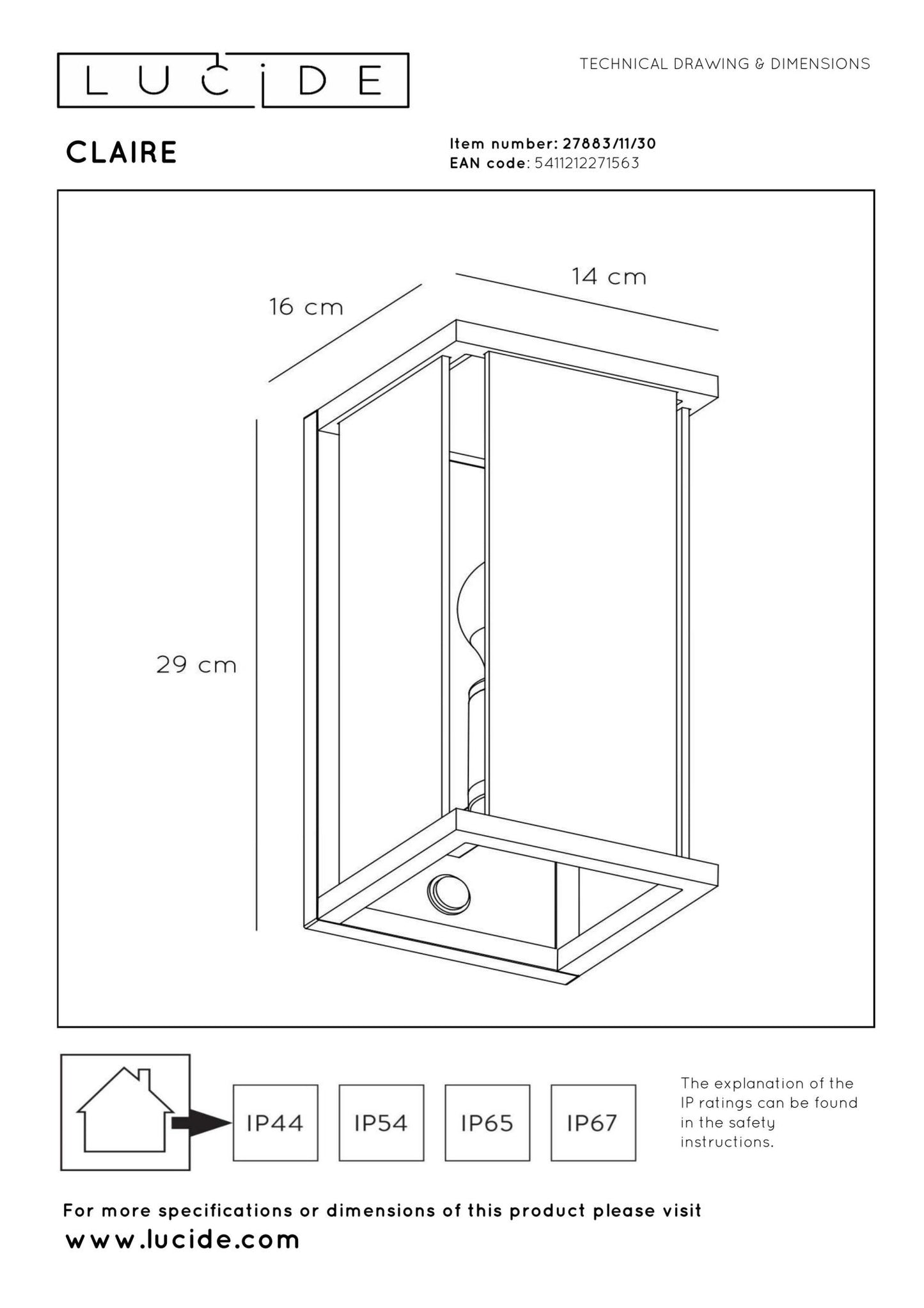 Wandlamp buiten Claire bewegingssensor E27