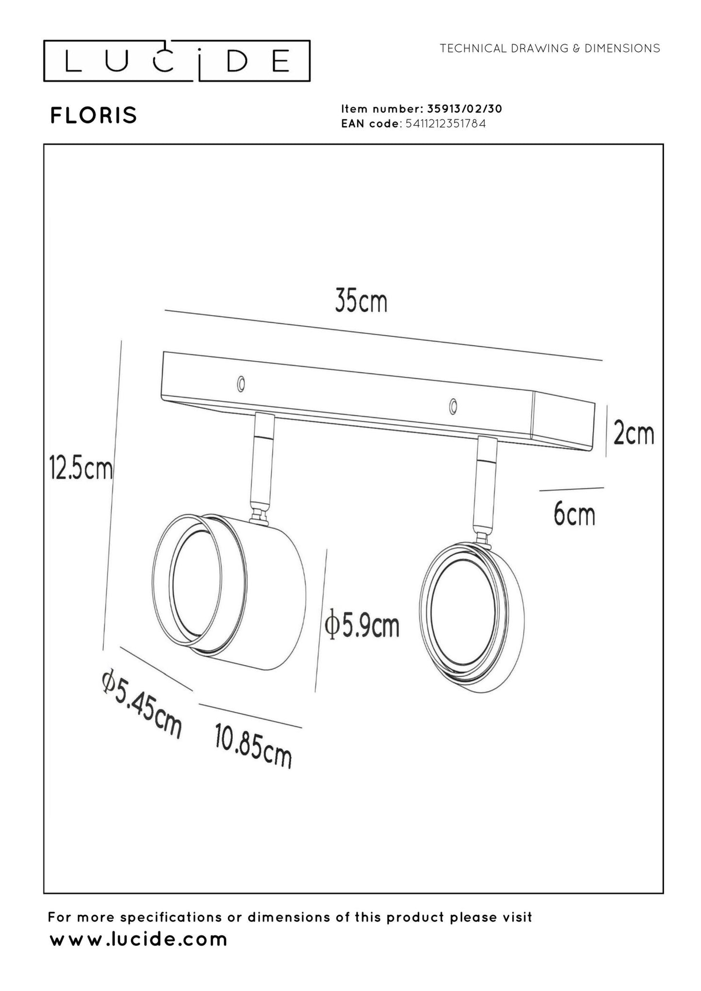 Plafondspot Floris zwart-goud 2xGU10