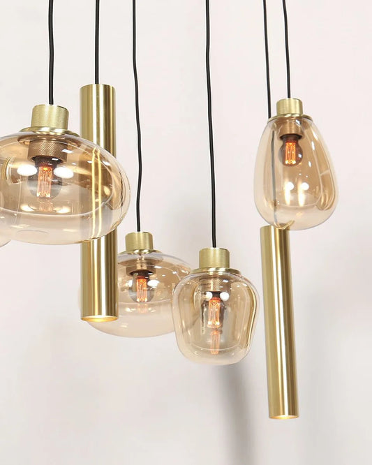 Hanglamp amber met messing tubes 6xE27 3xGU10 253797ME