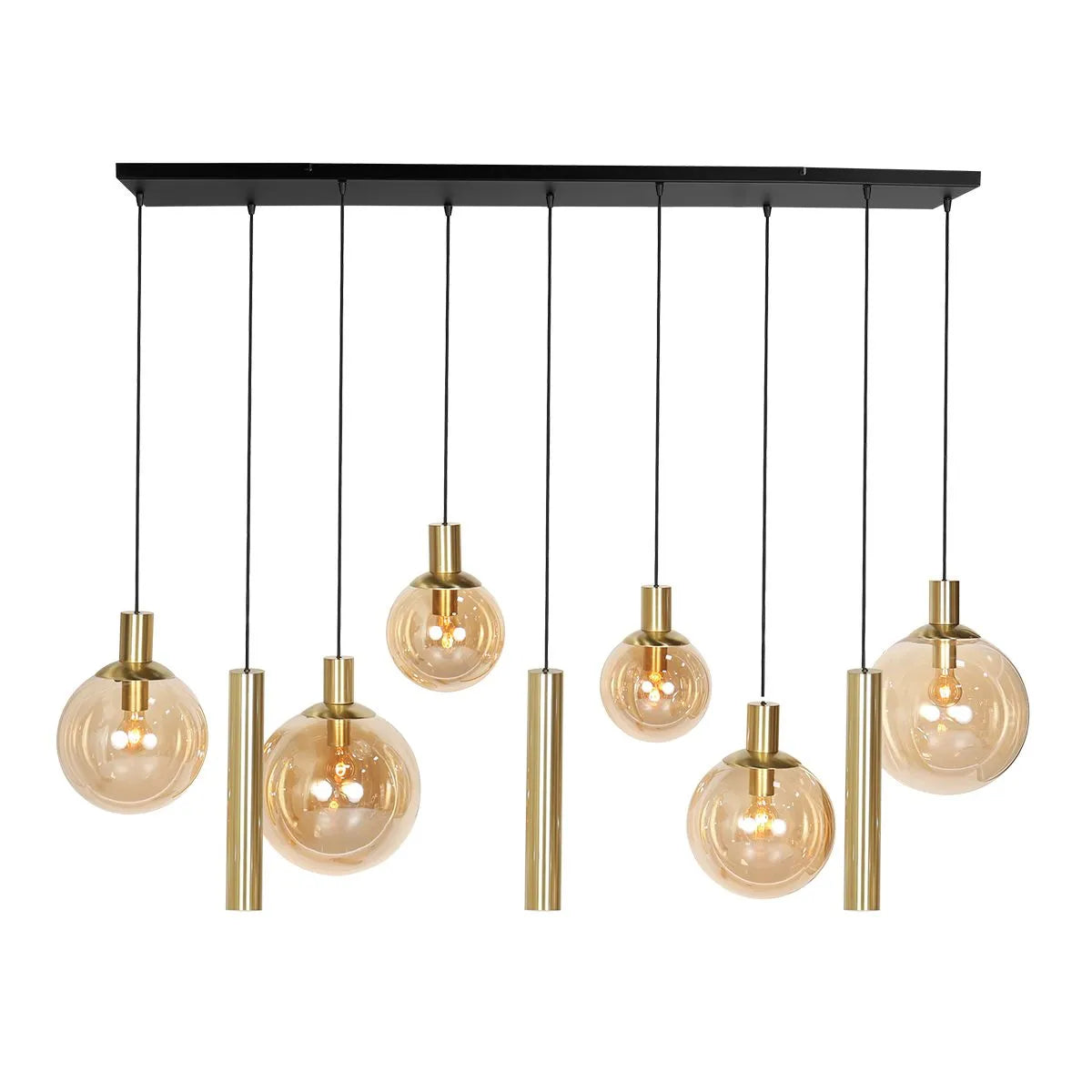 Hanglamp amber met gouden tubes 6xE27 3xGU10 253799ME