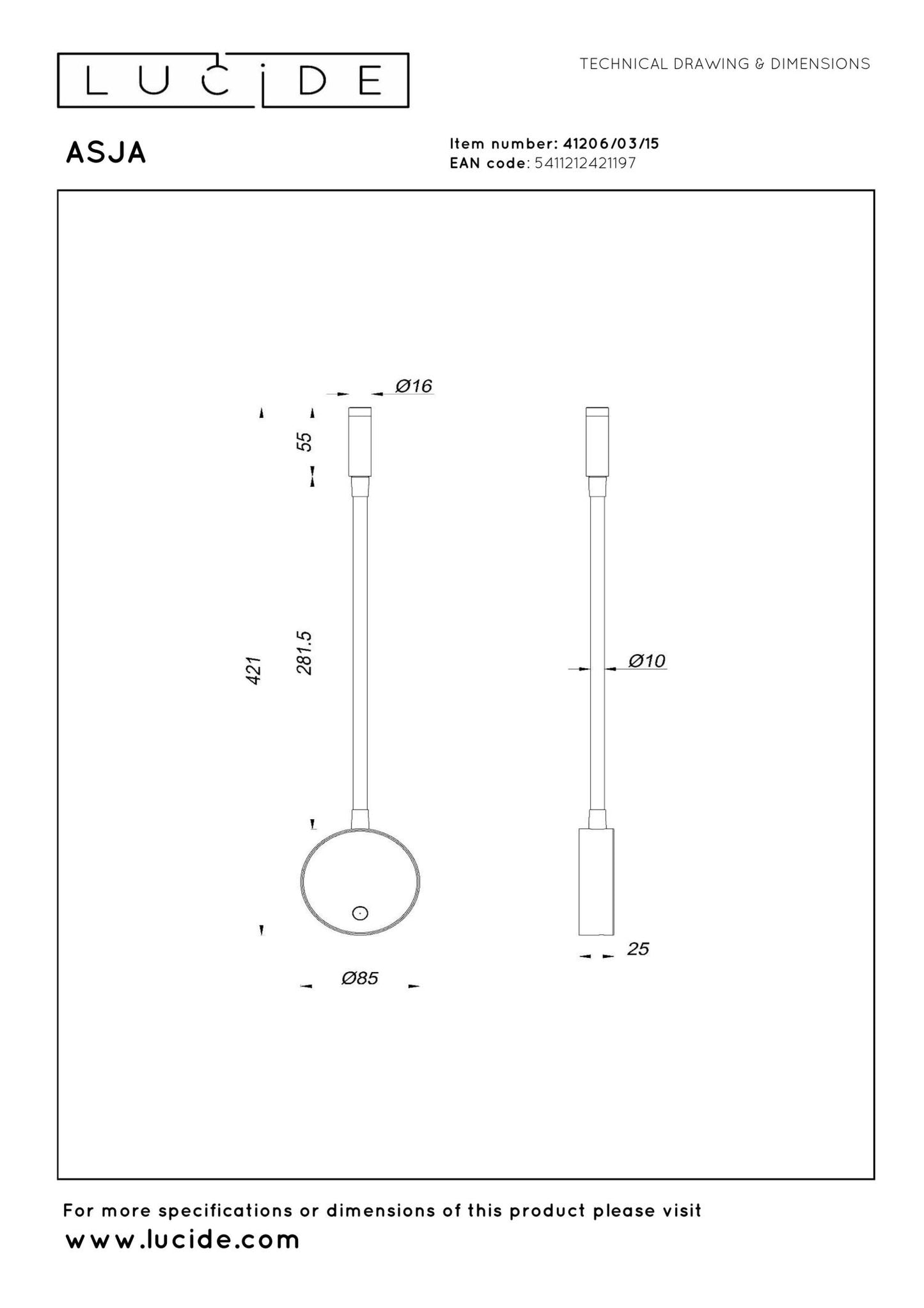 Oplaadbare wandlamp Asja gun metal