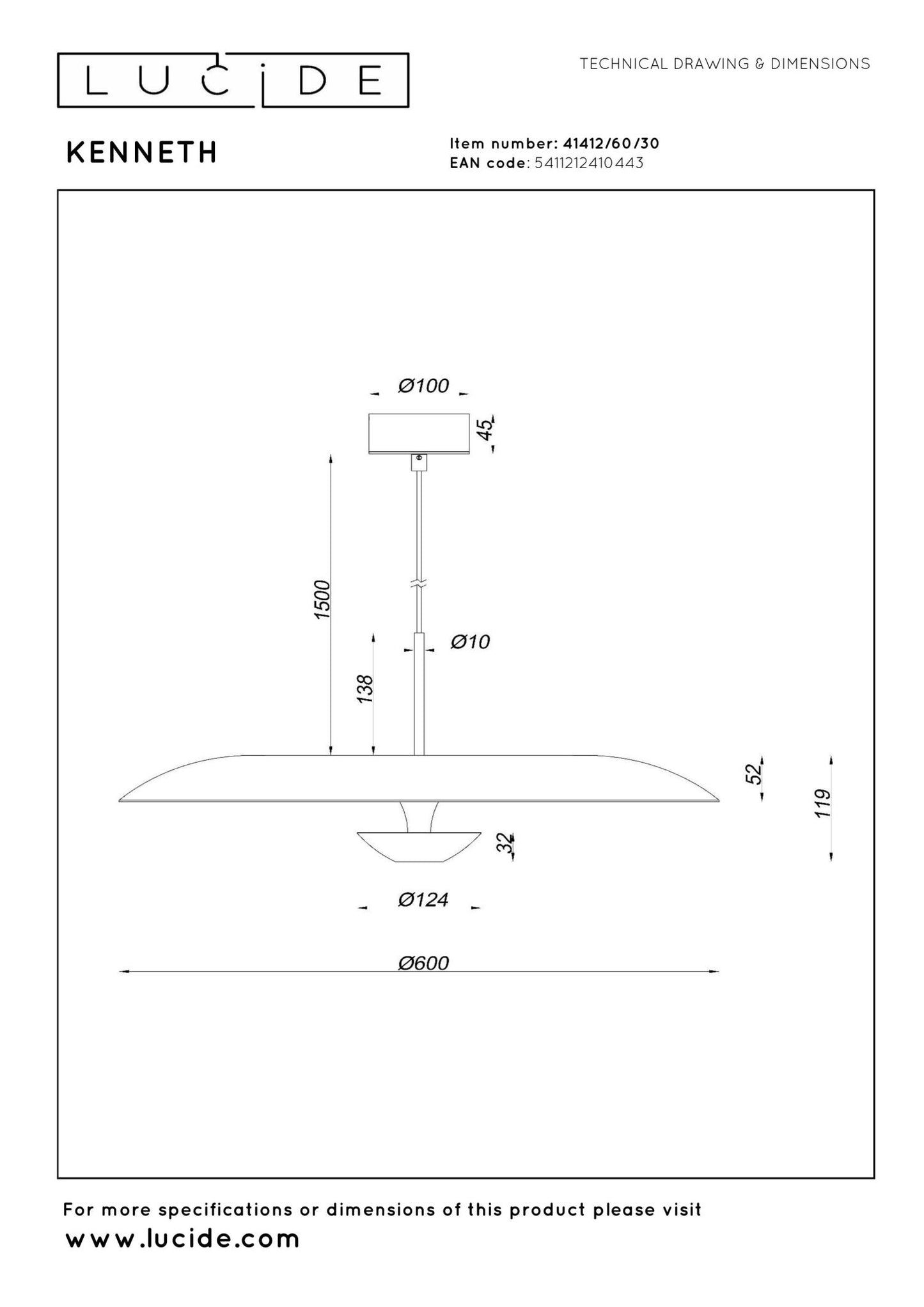 Hanglamp Kenneth 60cm zwart-goud