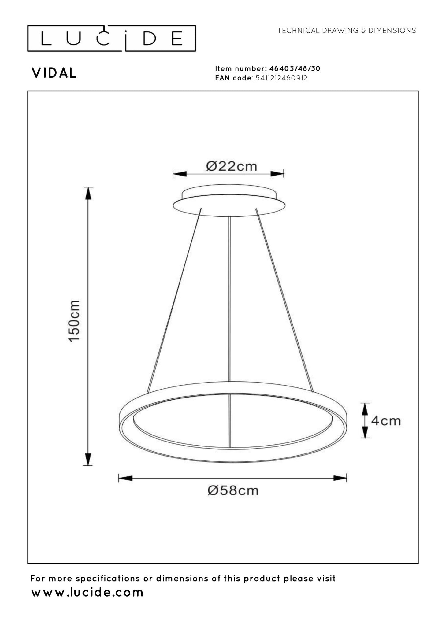 Hanglamp Vidal ring zwart dimbaar