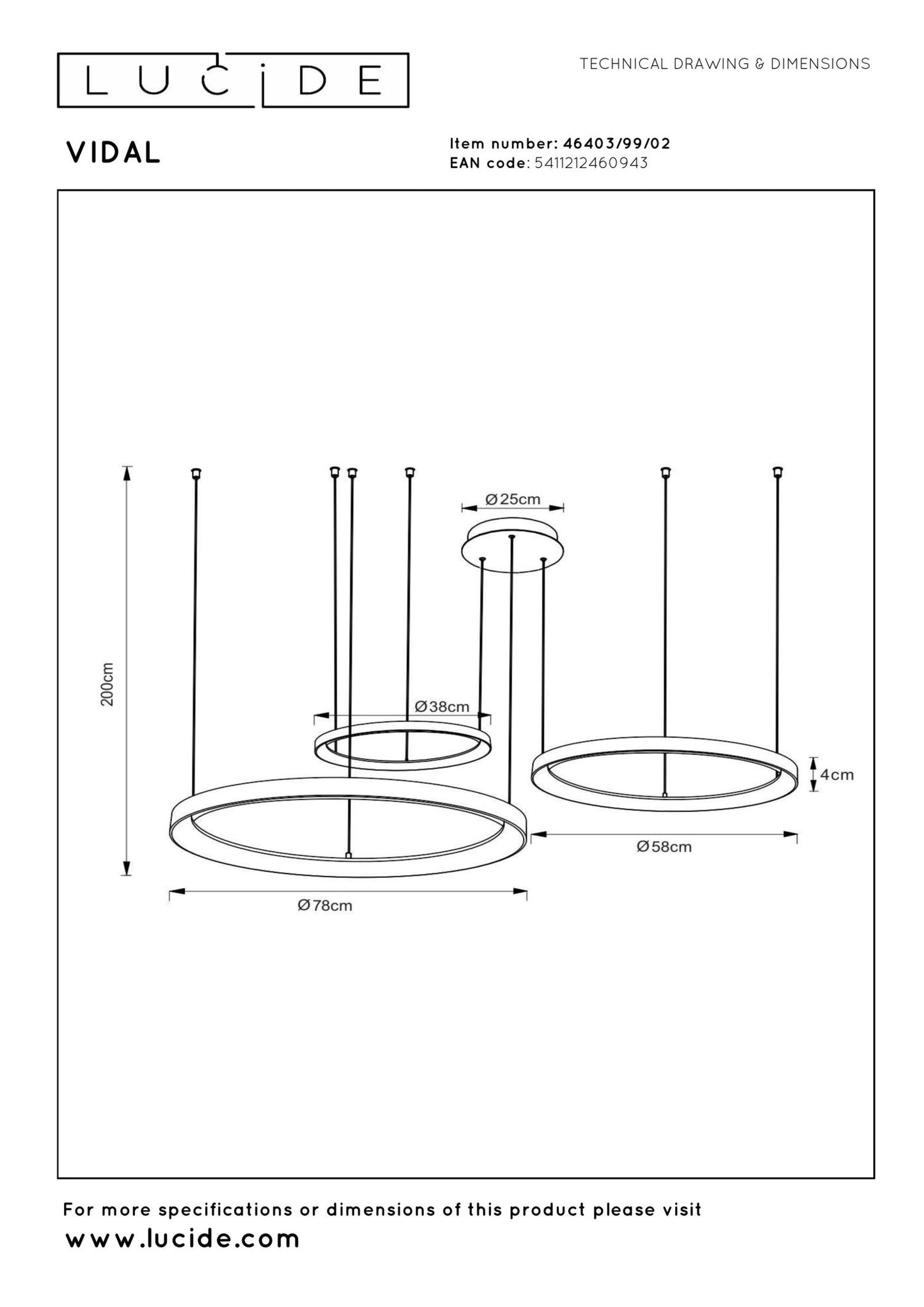 Hanglamp Vidal ringen 3-lichts goud dimbaar