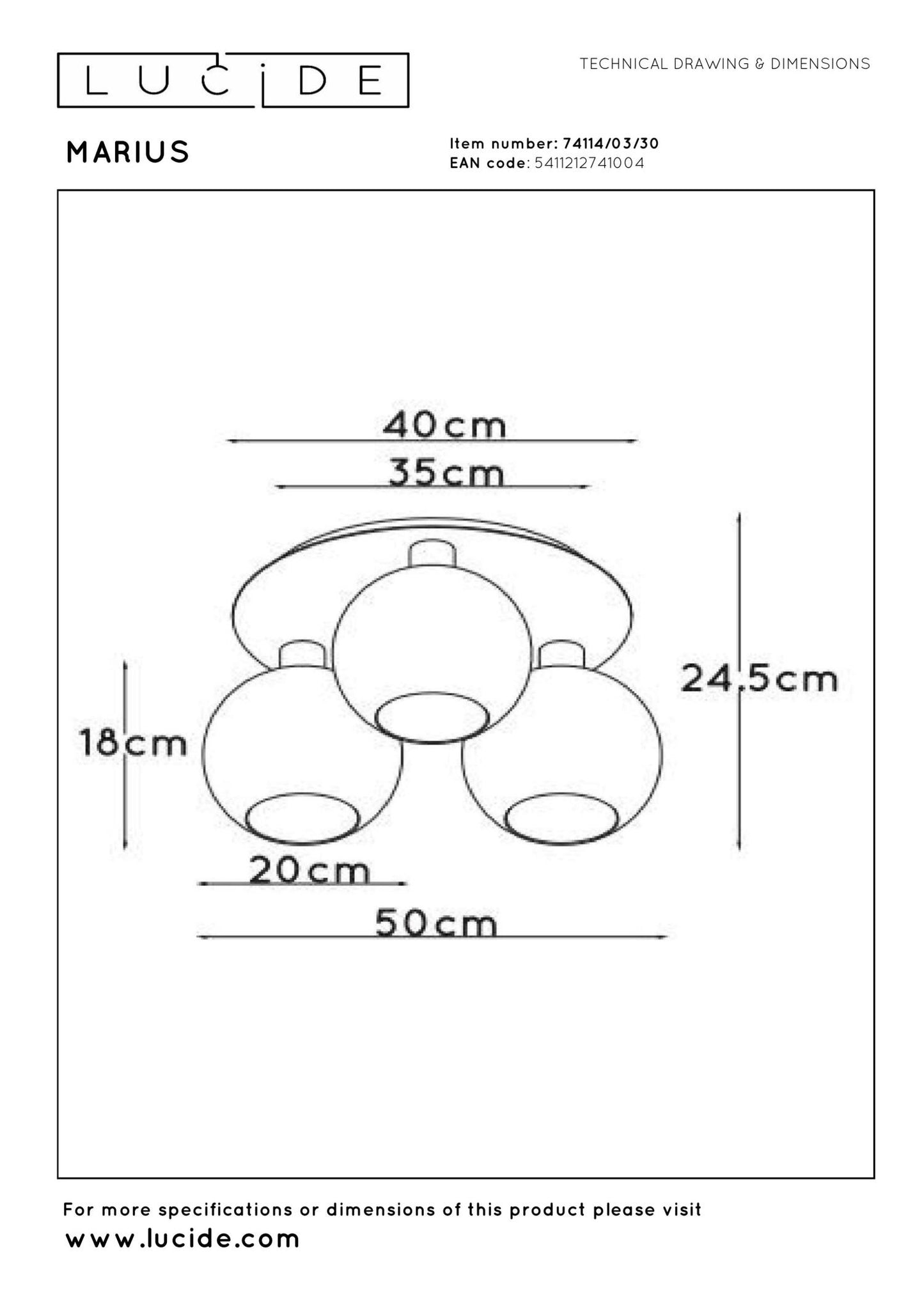 Plafondlamp Marius zwart 3xE27