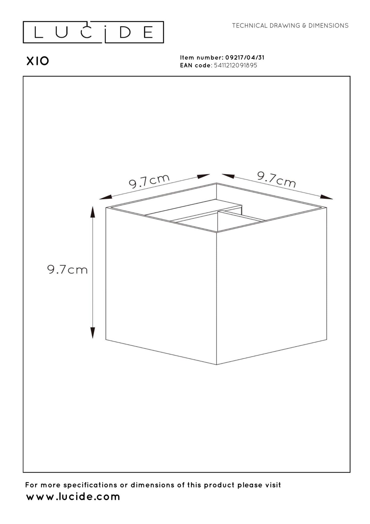 Wandlamp XIO wit vierkant incl. Led