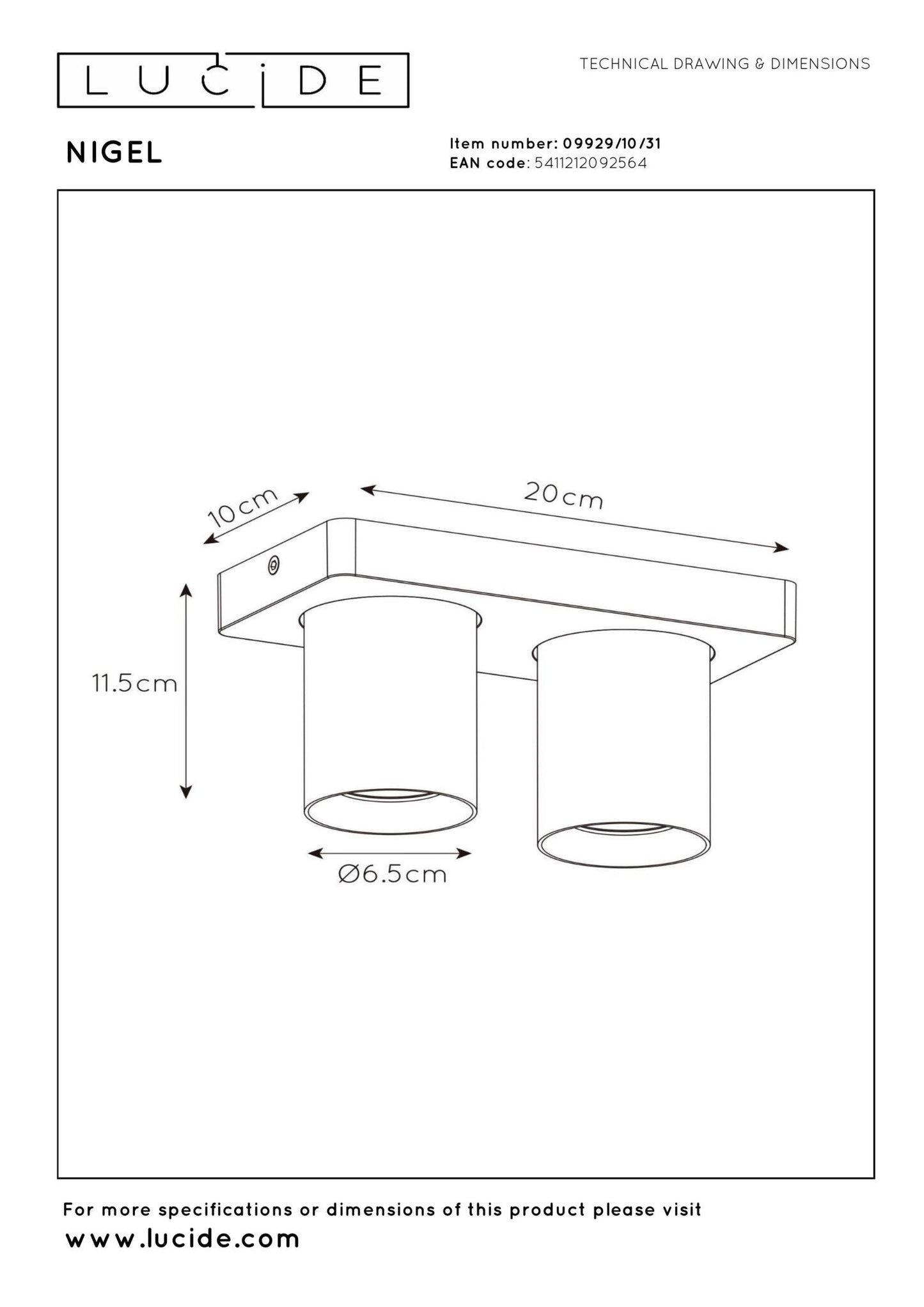 Plafondspot Nigel 2-lichts wit incl. Led