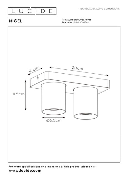 Plafondspot Nigel 2-lichts wit incl. Led