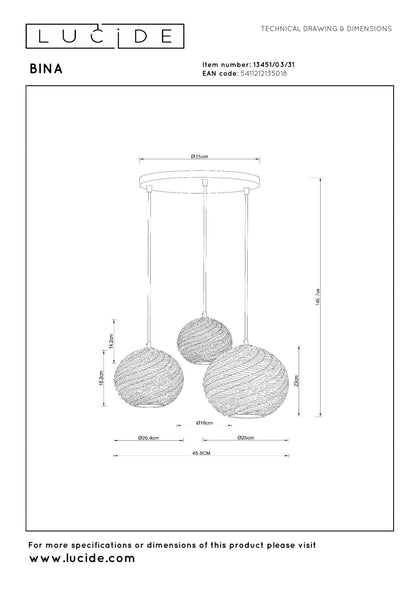 Hanglamp Bina porselein 3xE27
