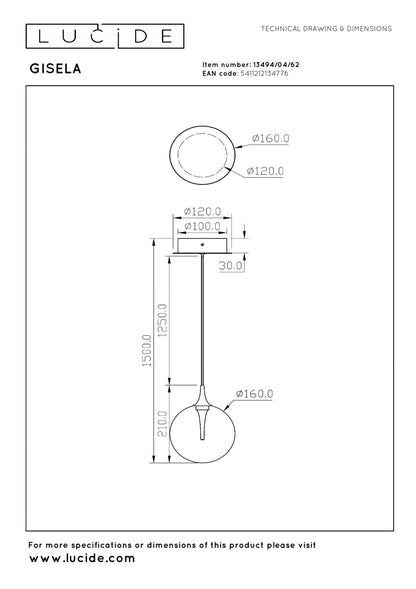 Hanglamp Gisela amber 1-lichts incl. LED