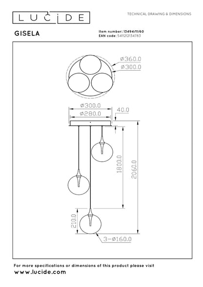 Hanglamp Gisela helder 3-lichts incl. LED