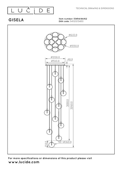 Hanglamp Gisela amber 12-lichts incl. LED