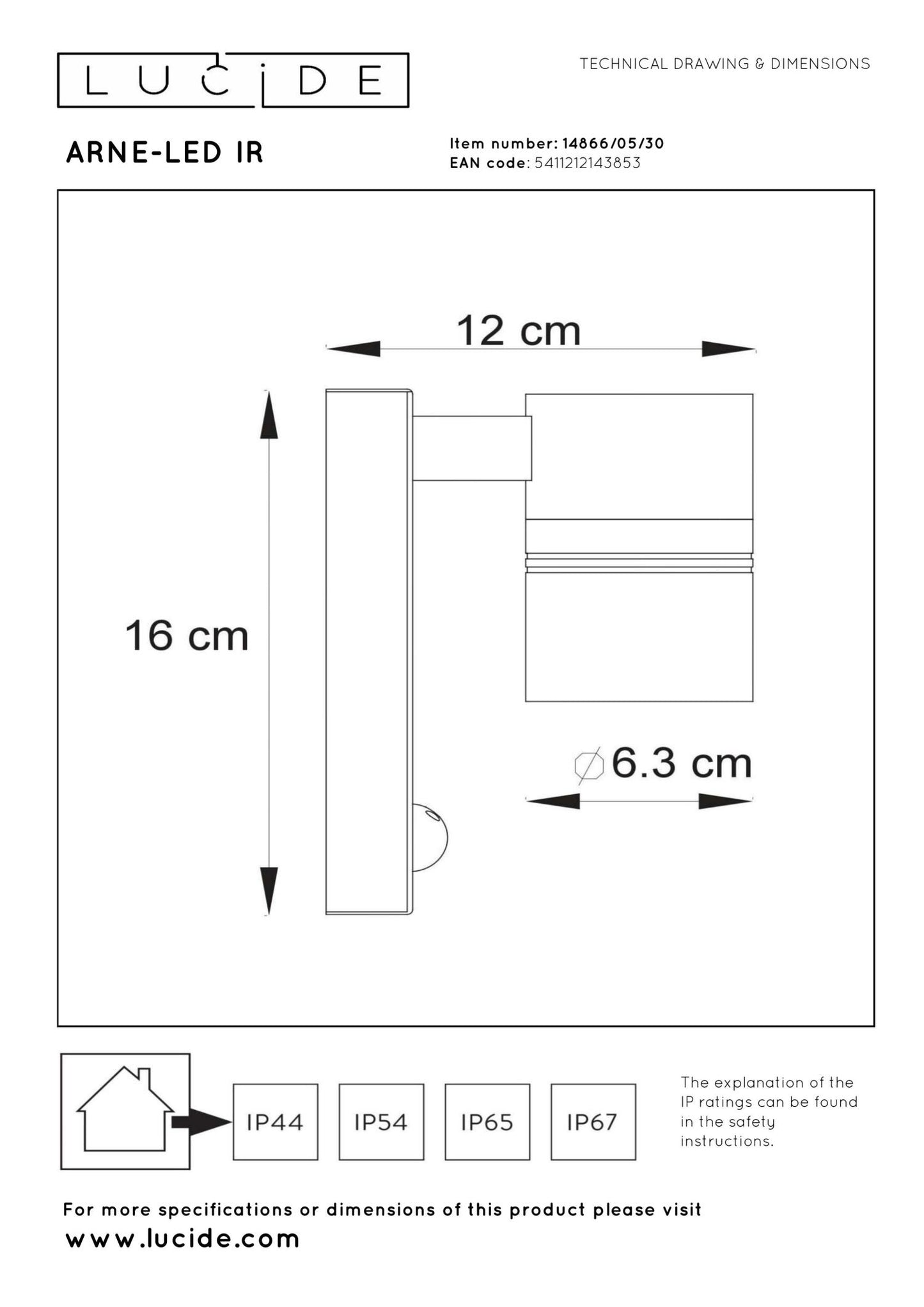 Wandlamp buiten Arne zwart bewegingssensor incl. 1xGU10