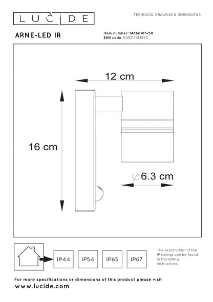 Wandlamp buiten Arne zwart bewegingssensor incl. 1xGU10