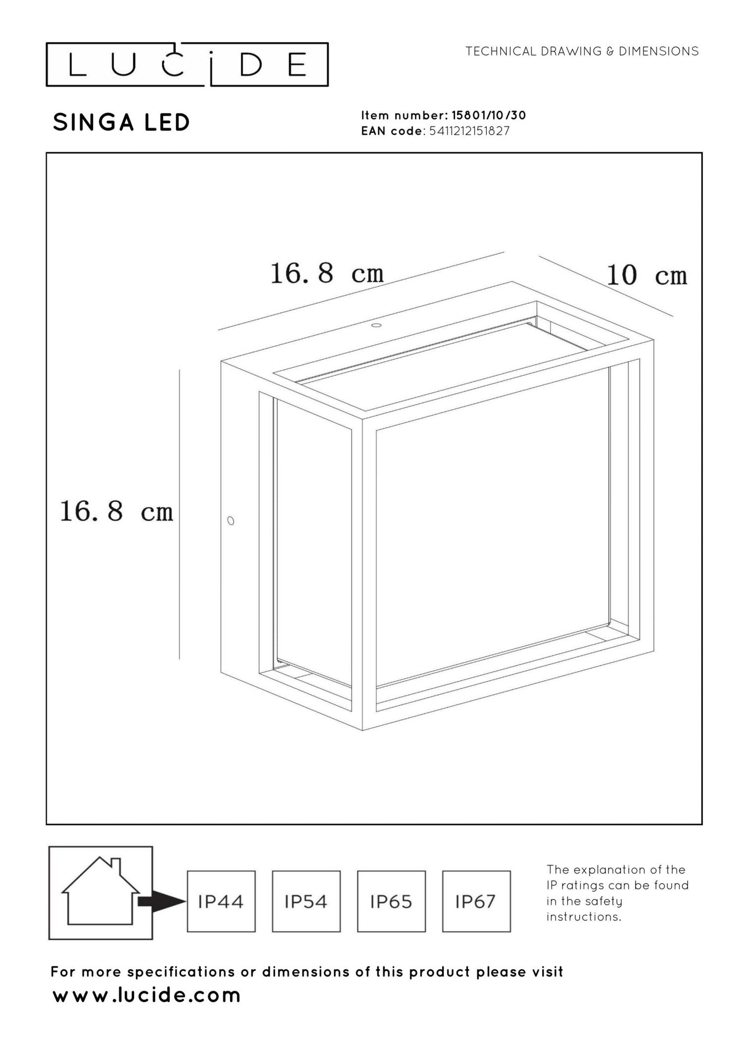 Wand- plafondlamp buiten Singa incl. LED