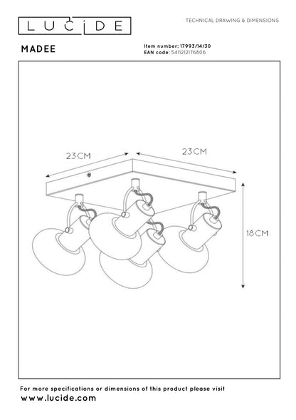 Plafondspot Madee smoke 4-lichts E14