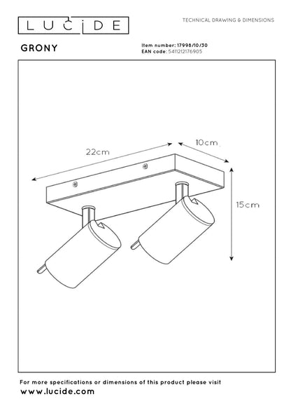 Plafondspot Grony 2-lichts zwart-goud incl.LED