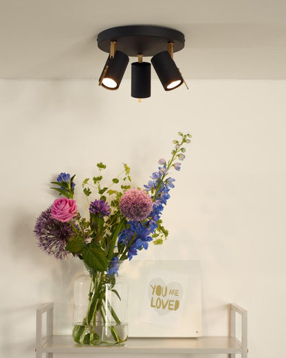 Plafondspot Grony 3-lichts zwart-goud incl. LED