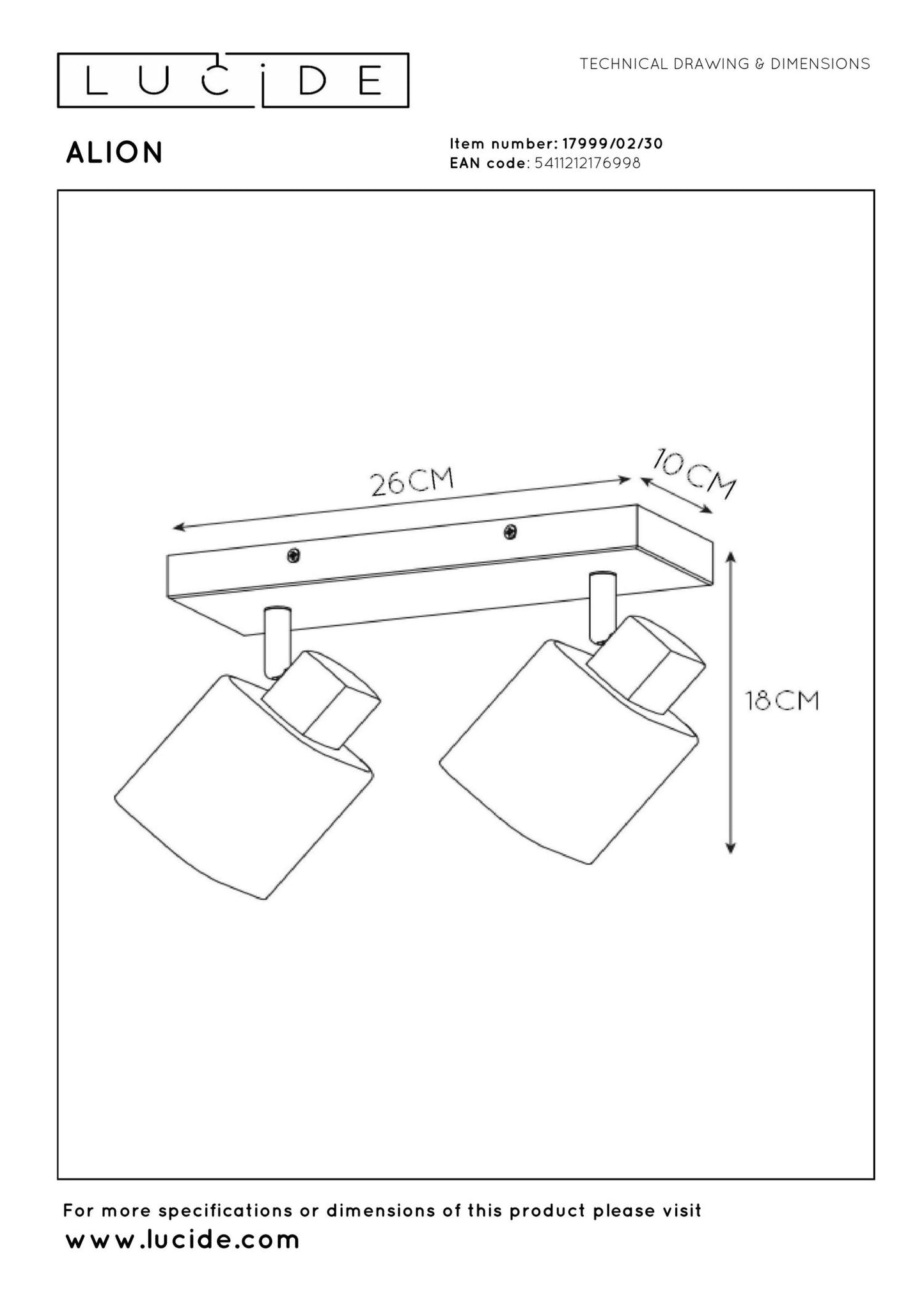 Plafondspot Alion smoke 2-lichts E14