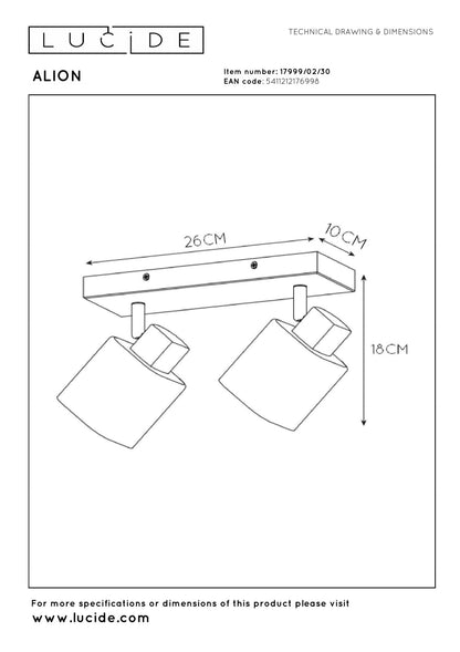 Plafondspot Alion smoke 2-lichts E14