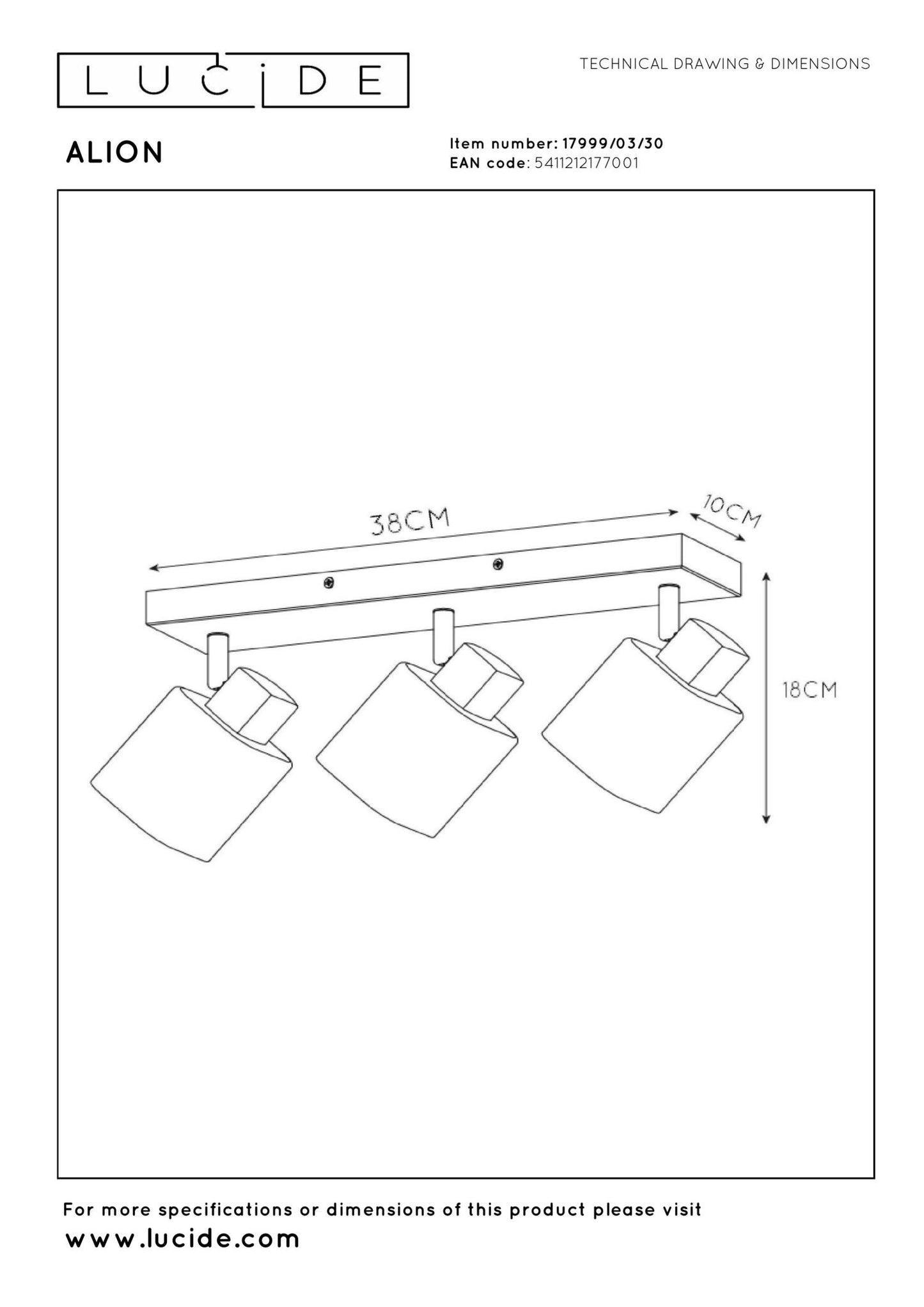 Plafondspot Alion smoke 3-lichts E14