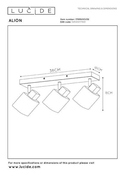 Plafondspot Alion smoke 3-lichts E14
