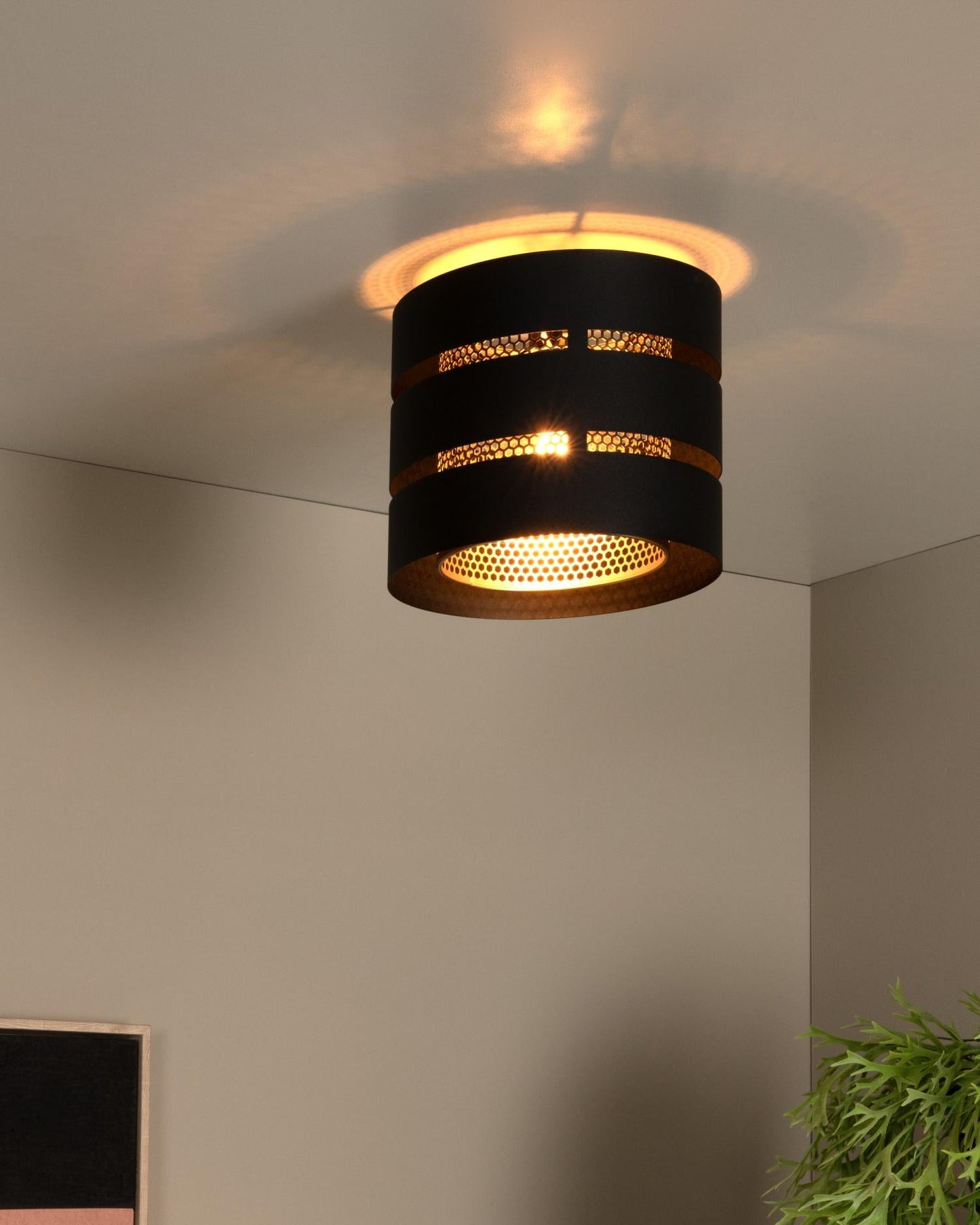 Plafondlamp Rosas zwart-goud E27