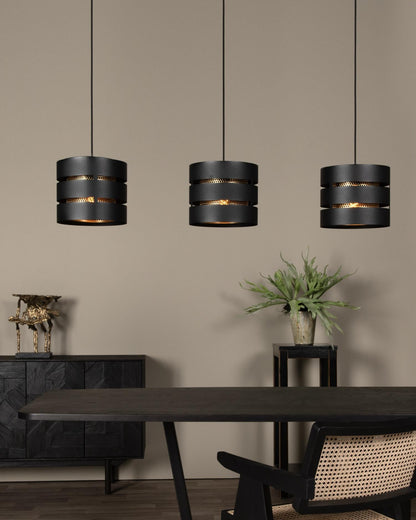 Hanglamp Rosas 3-lichts recht zwart-goud E27