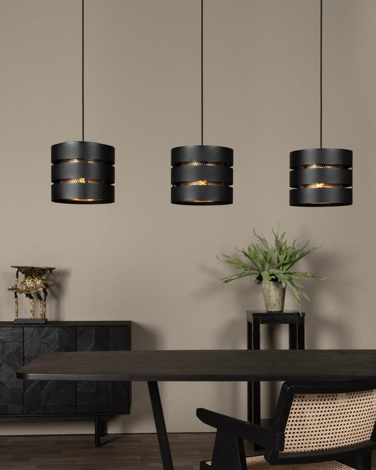 Hanglamp Rosas 3-lichts recht zwart-goud E27