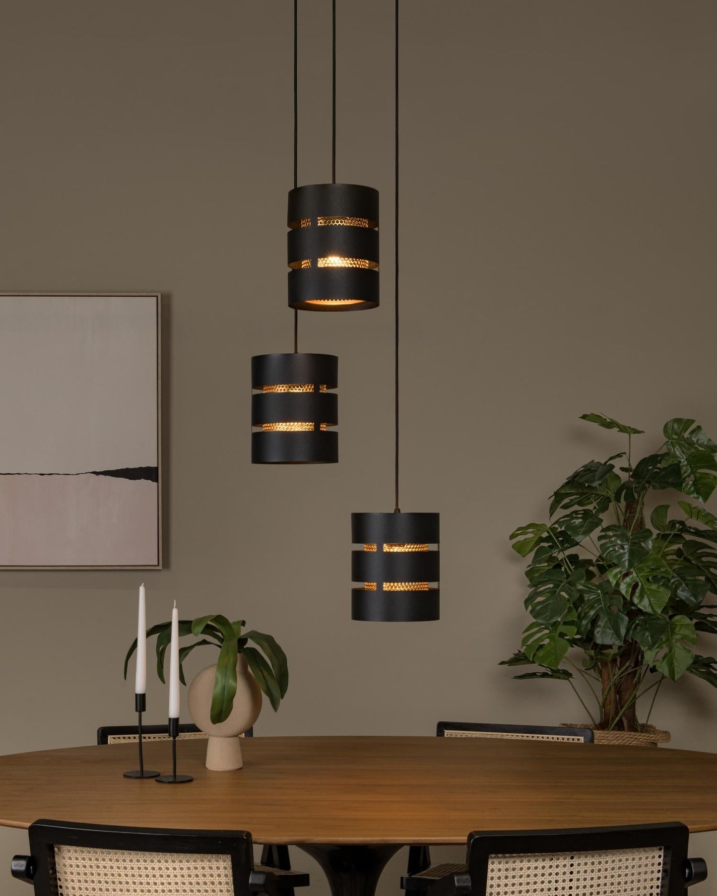 Hanglamp Rosas zwart-goud 3-lichts E27