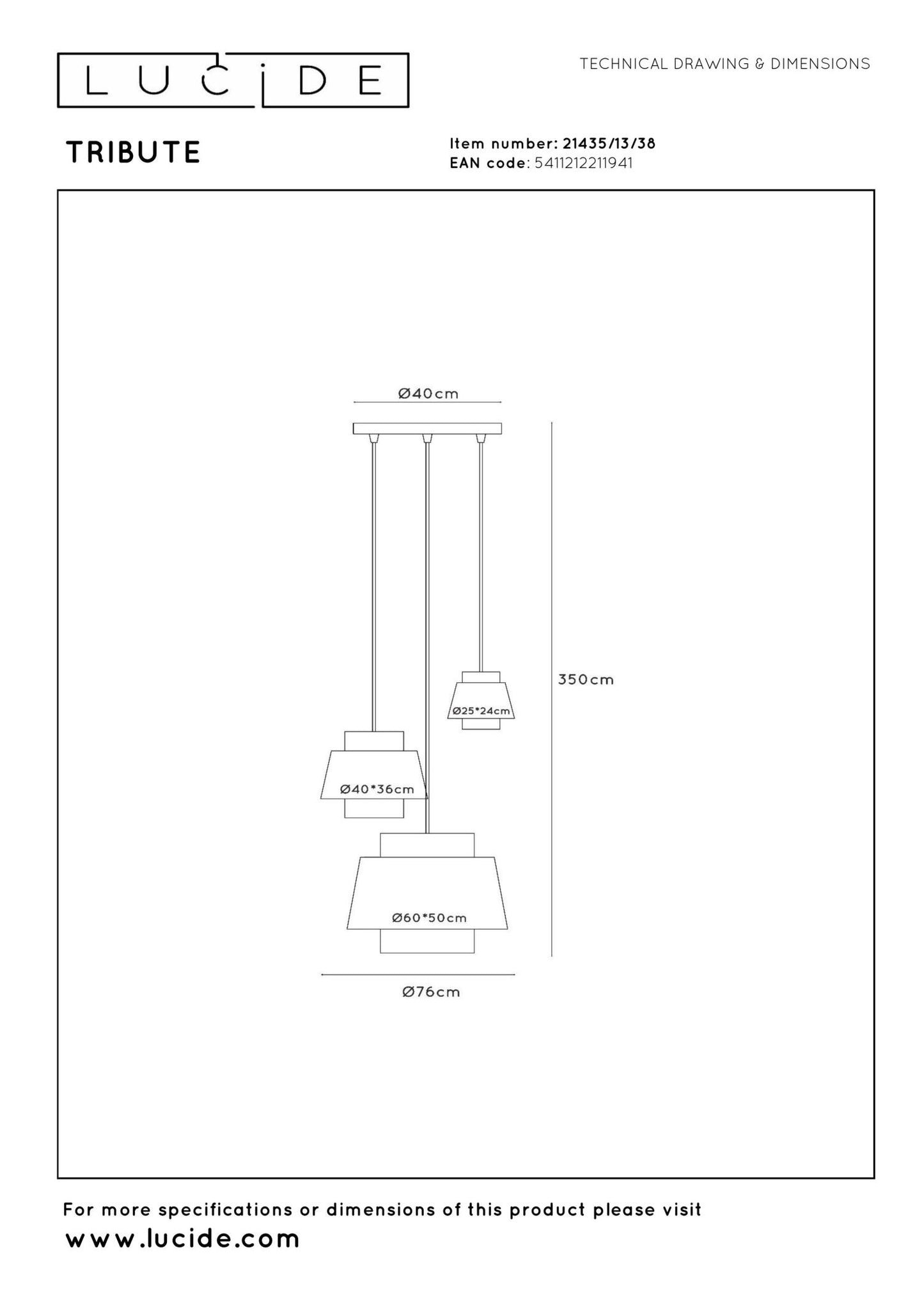 Hanglamp Tribute 3-lichts 3xE27