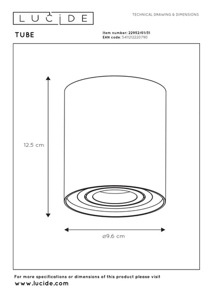 Plafondspot Tube rond wit GU10