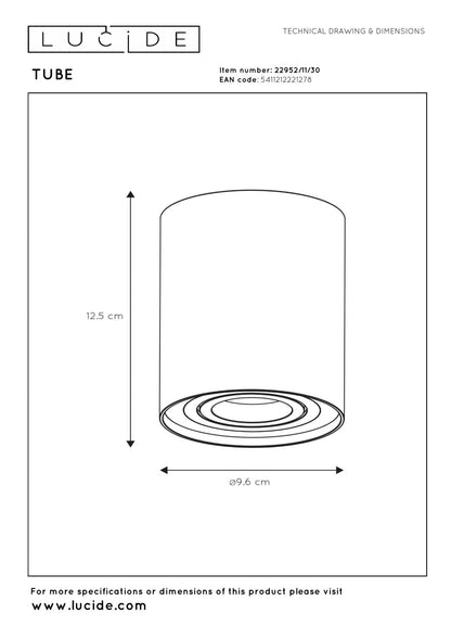 Plafondspot Tube rond zwart GU10